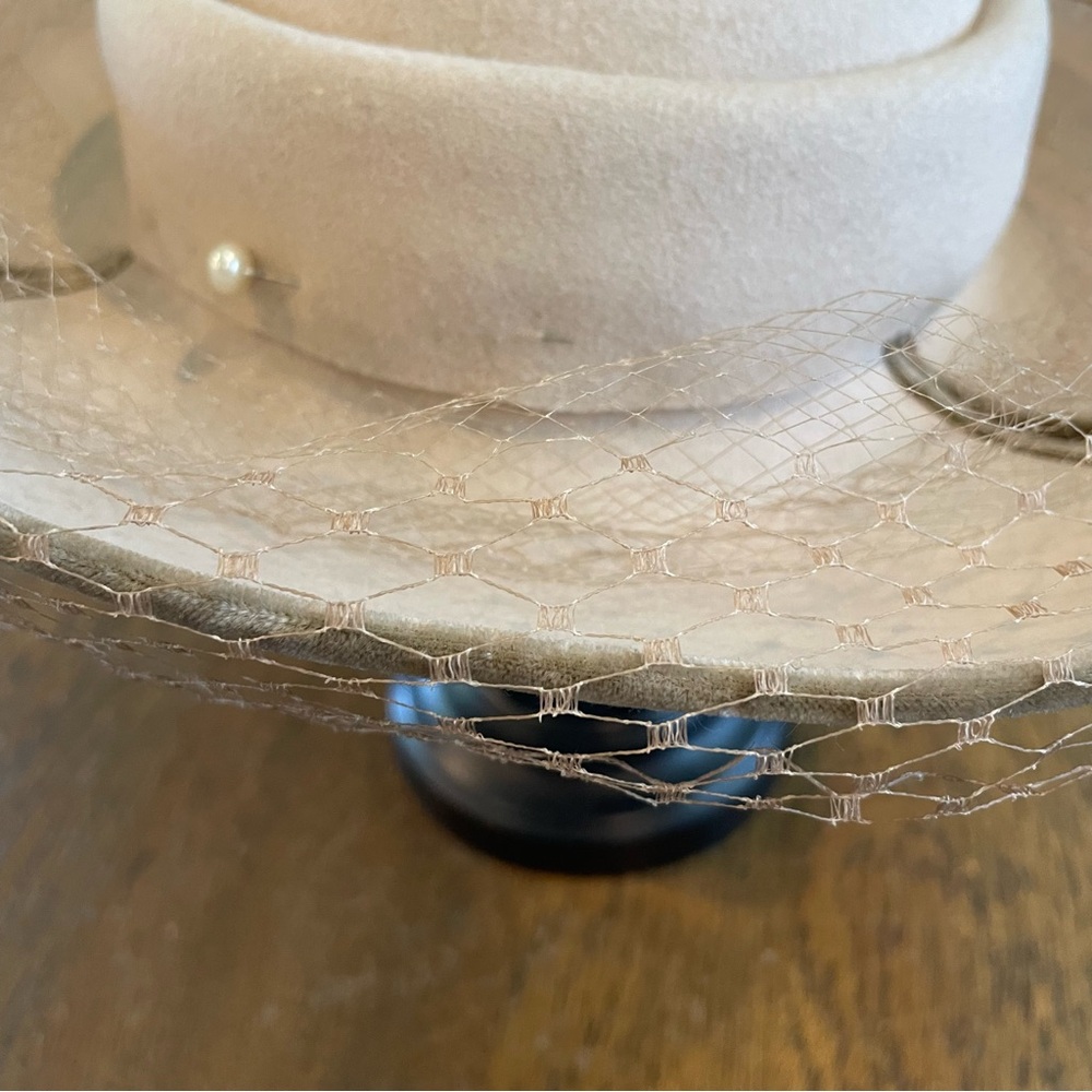 Vintage Millinery Hat Ivory Cream Beret Pillbox Fascinator Rhinestones Netting